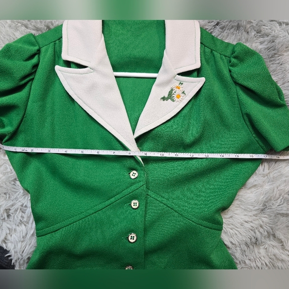 VNTG Handmade Green Collared Button Down Dress STUNNING Floral Detail - Picture 11 of 13